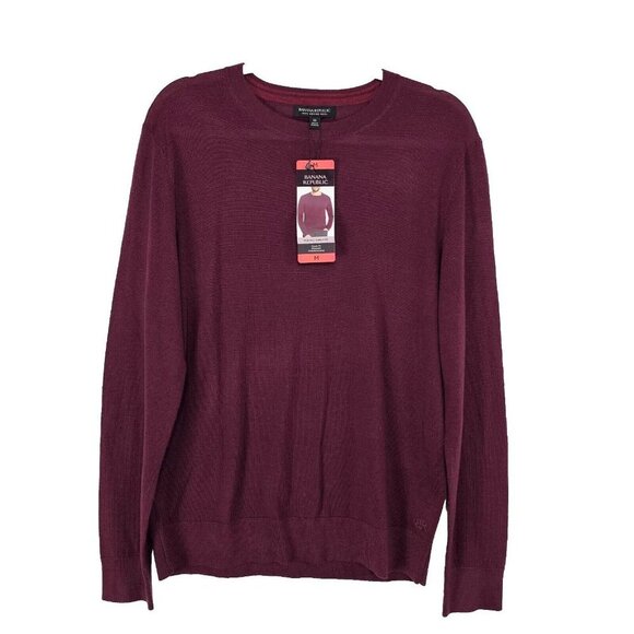 Banana Republic Mens Sweater Size Medium Crew Neck Italian Merino Wool Burgundy - Picture 1 of 9